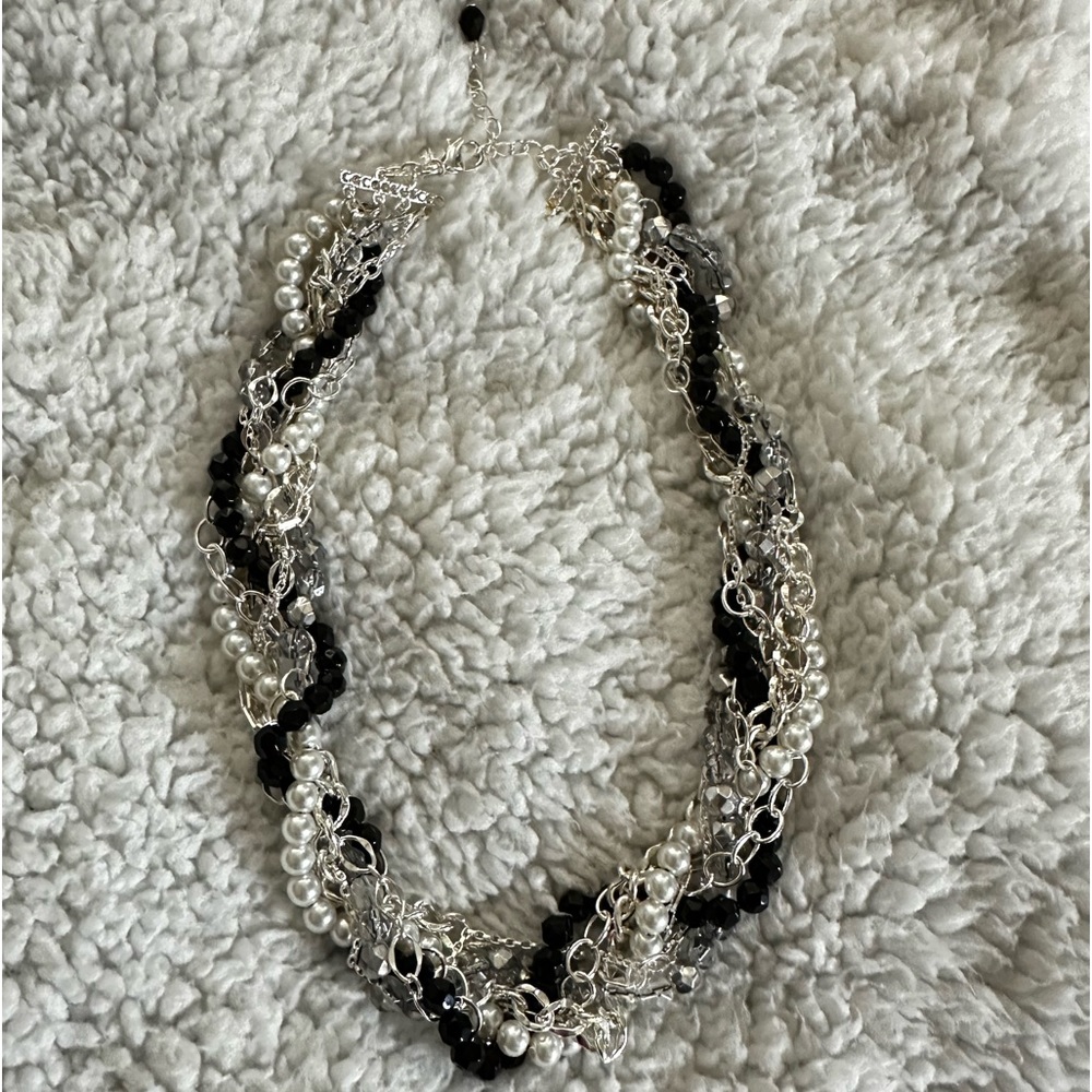 WHBM Necklace Twisted Bead/Chain/Faux Pearl NWOT